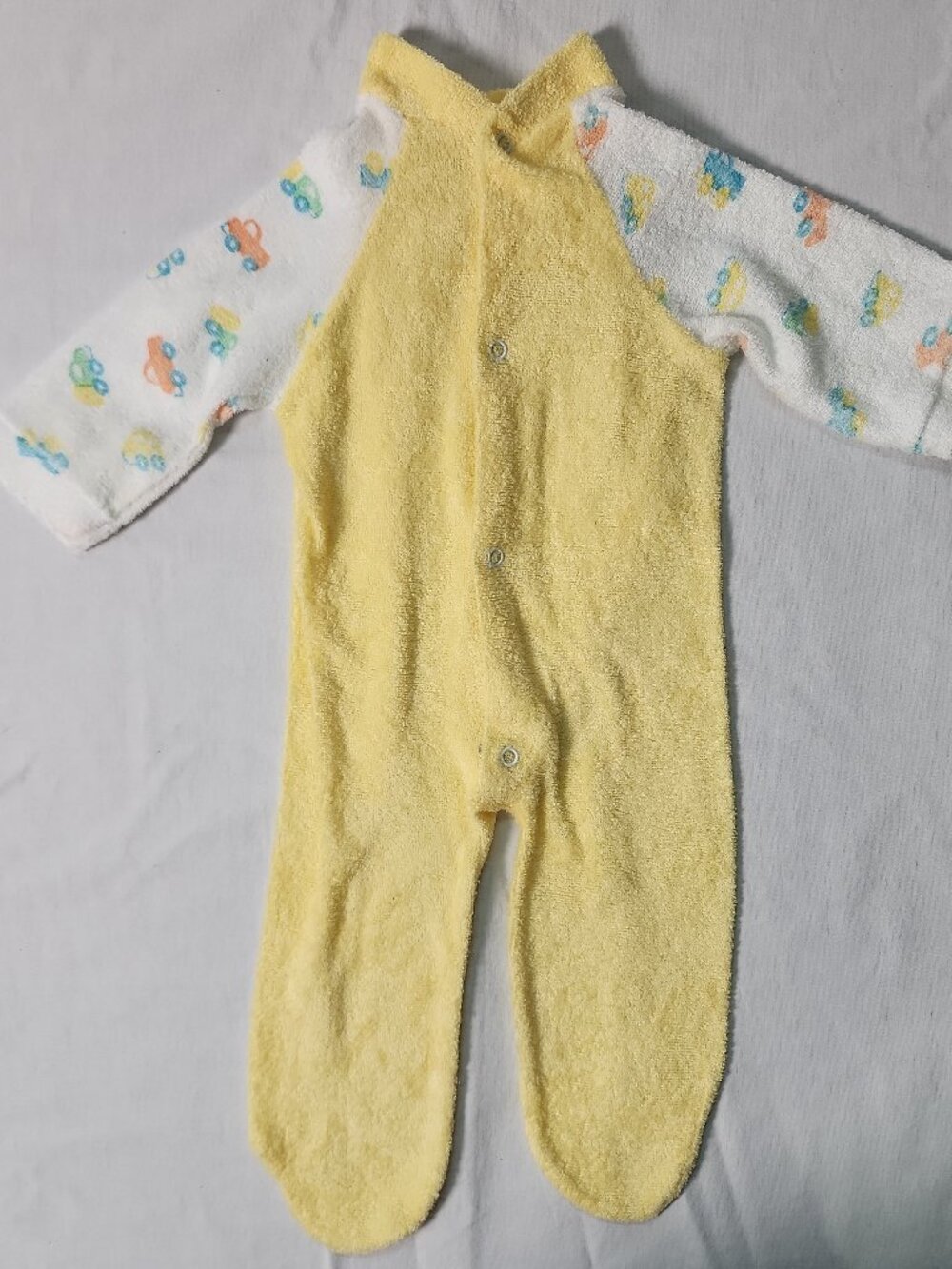 Kent Baby Yellow Footed Sleeper Terry Cloth Medium Cars Trucks VTG